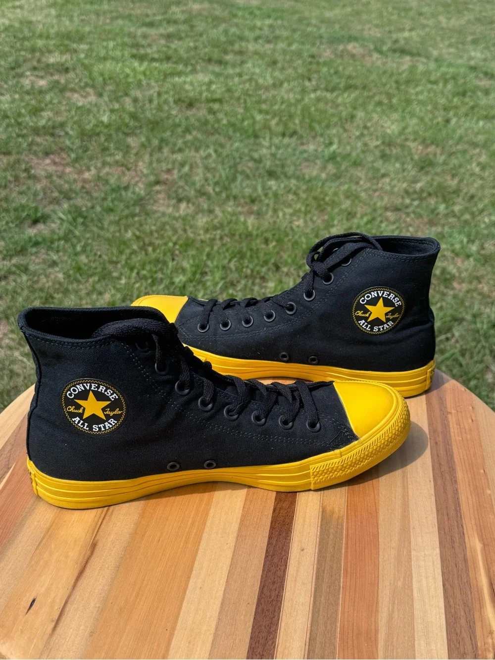 Unisex Converse Chuck Taylor Smiley High-Top Sneakers in Black & Yellow